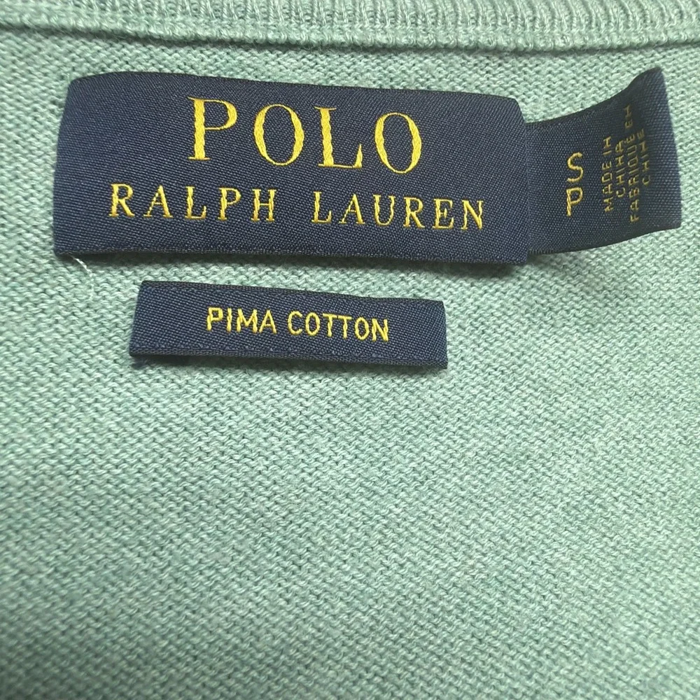 Polo Ralph Lauren V‎ Neck Sweater Pima Cotton Green Men's Small Preppy